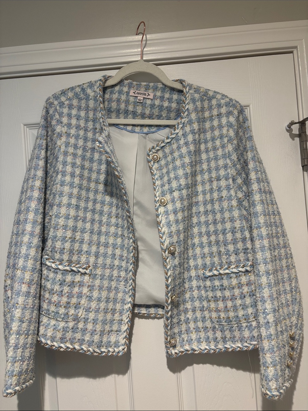 Nanette Lepore Light Blue and Cream Tweed Blazer